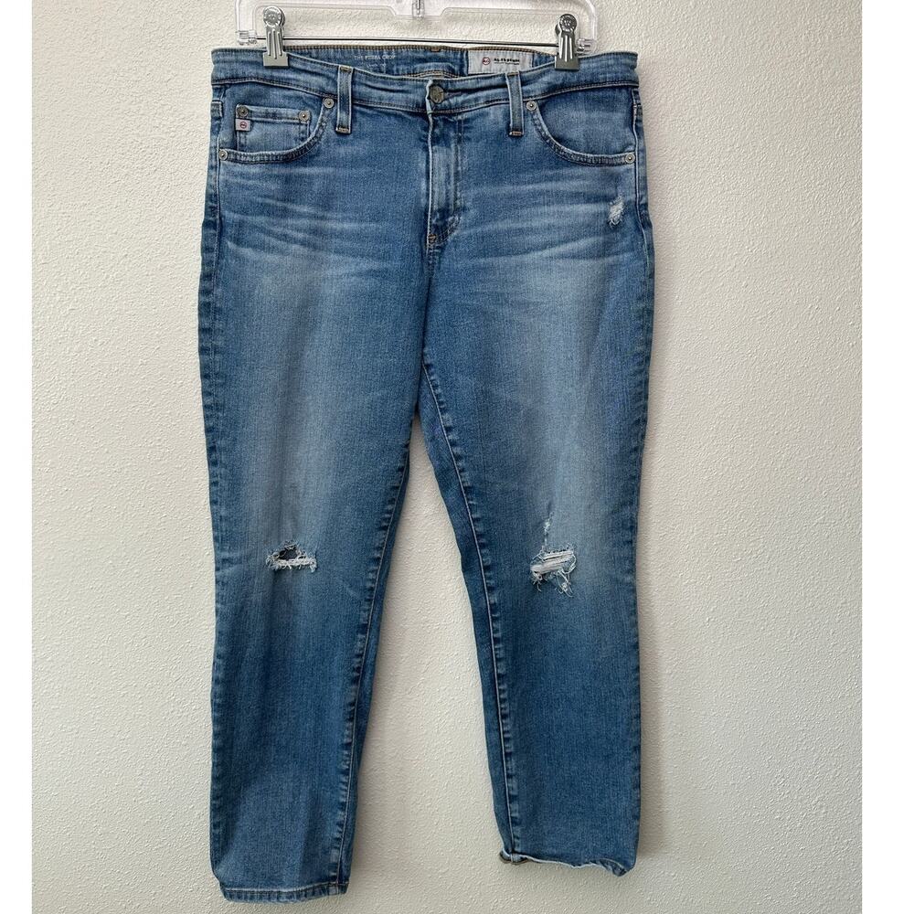 AG Prima Crop Cigarette Jeans Medium Wash Whiskered Size 32R